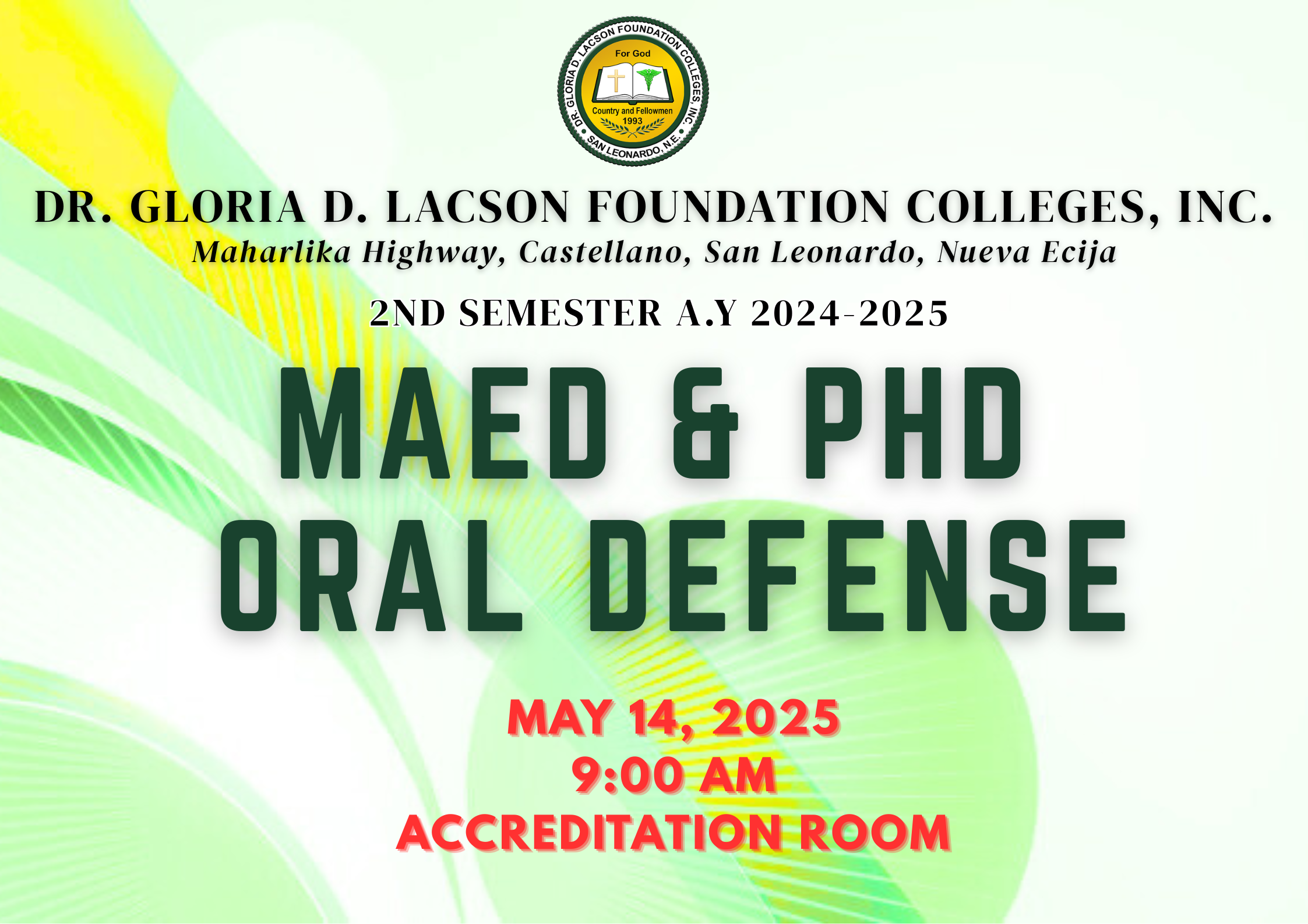 ORAL DEFENSE (MAED/PHD)