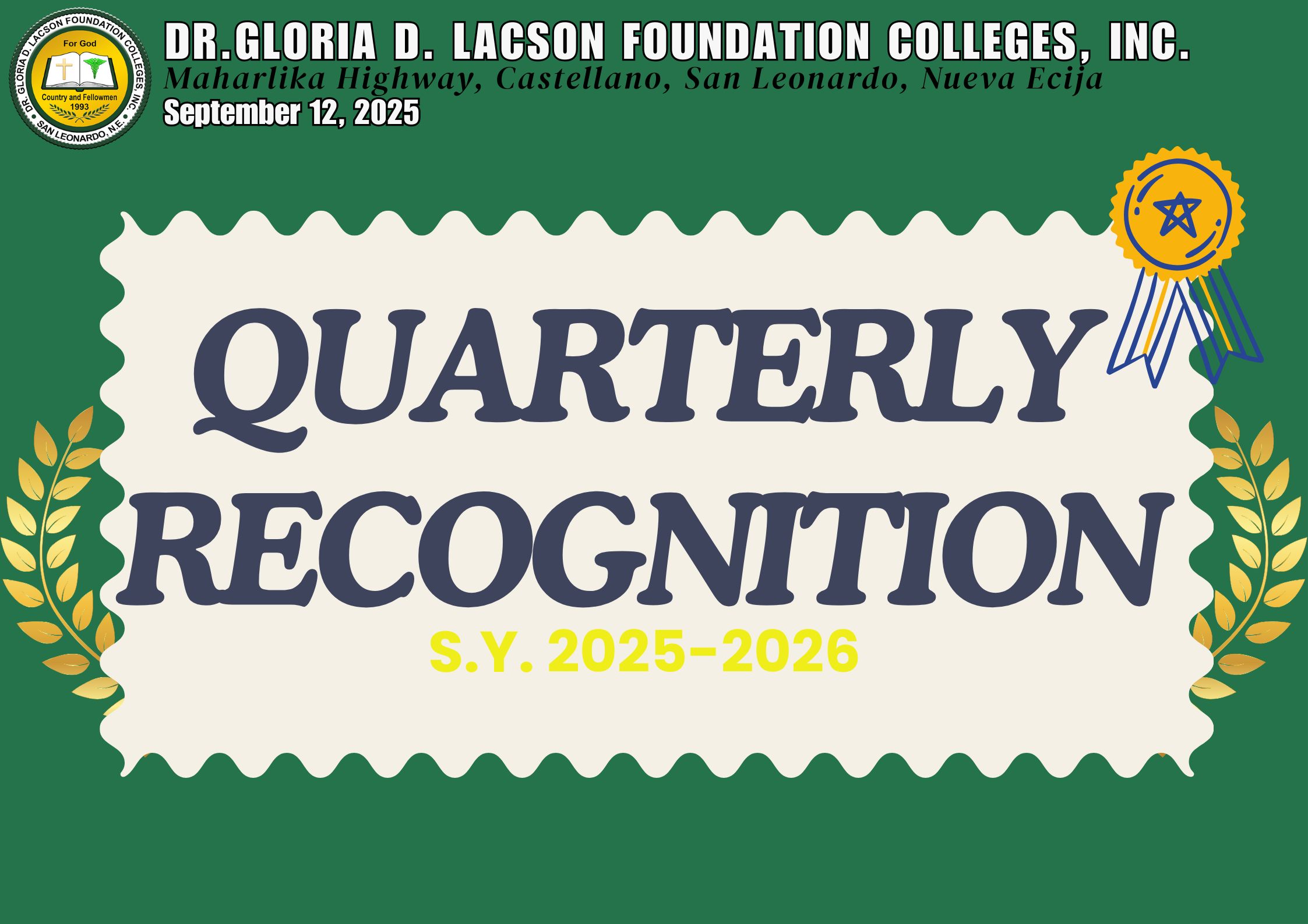 ELEMENTARY DEPARTMENT QUARTERLY RECOGNITION (SEPTEMBER 12, 2025)
