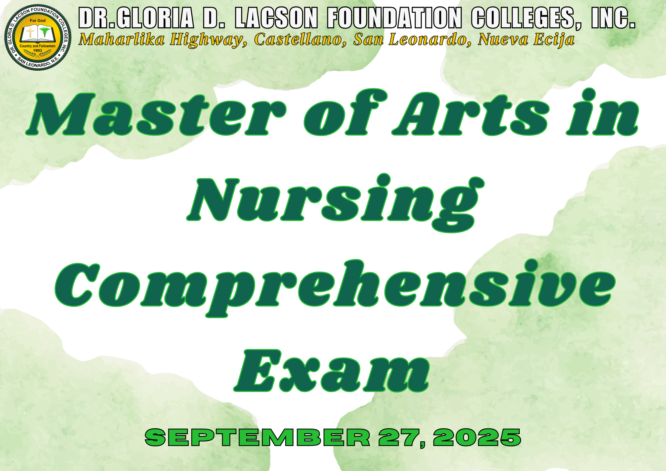 COMPREHENSIVE EXAMINATION OF MASTER OF ARTS IN NURSING (SEPTEMBER 27, 2025)