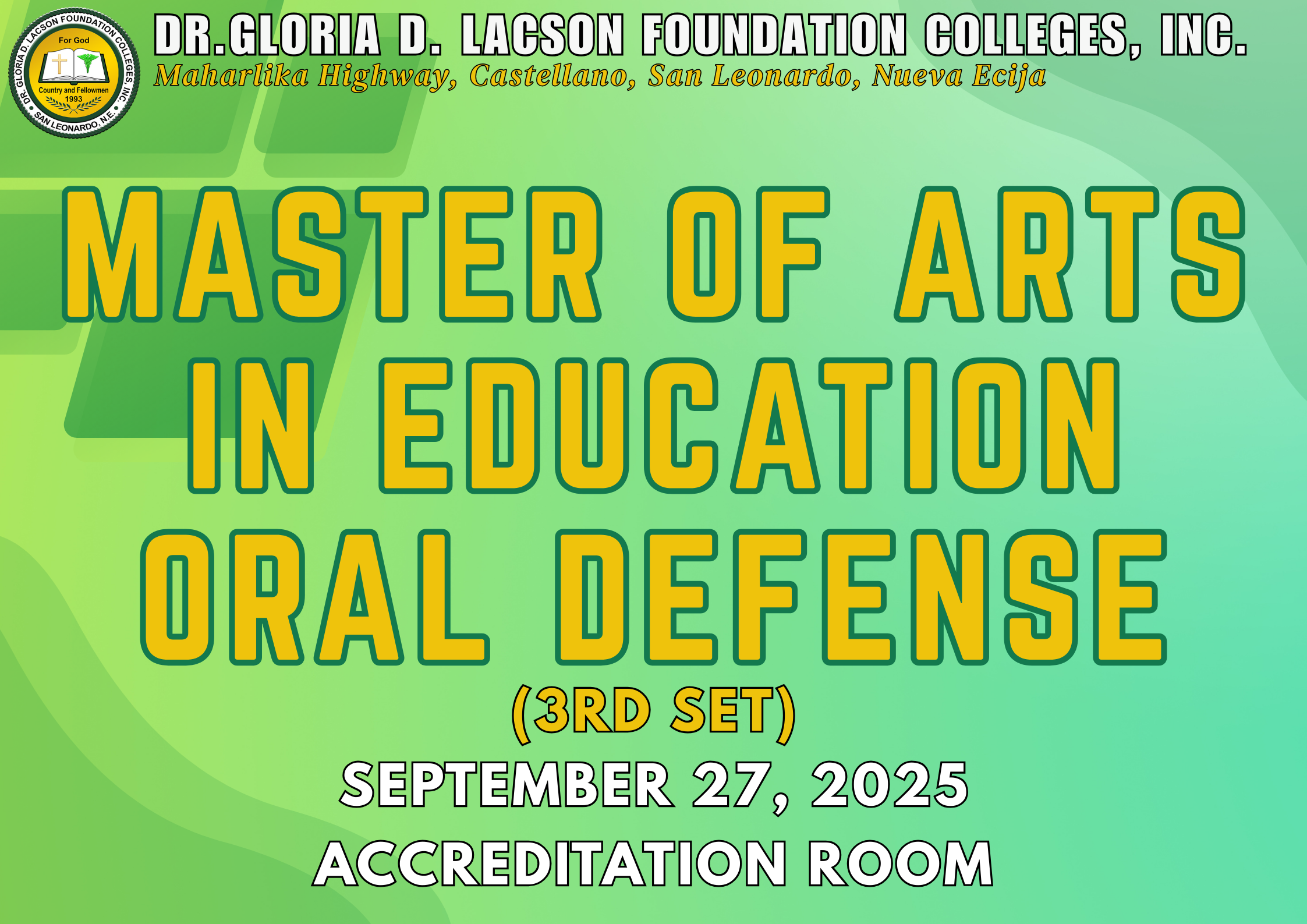 MASTER OF ARTS IN EDUCATION ORAL DEFENSE (SEPTEMBER 27, 2025)