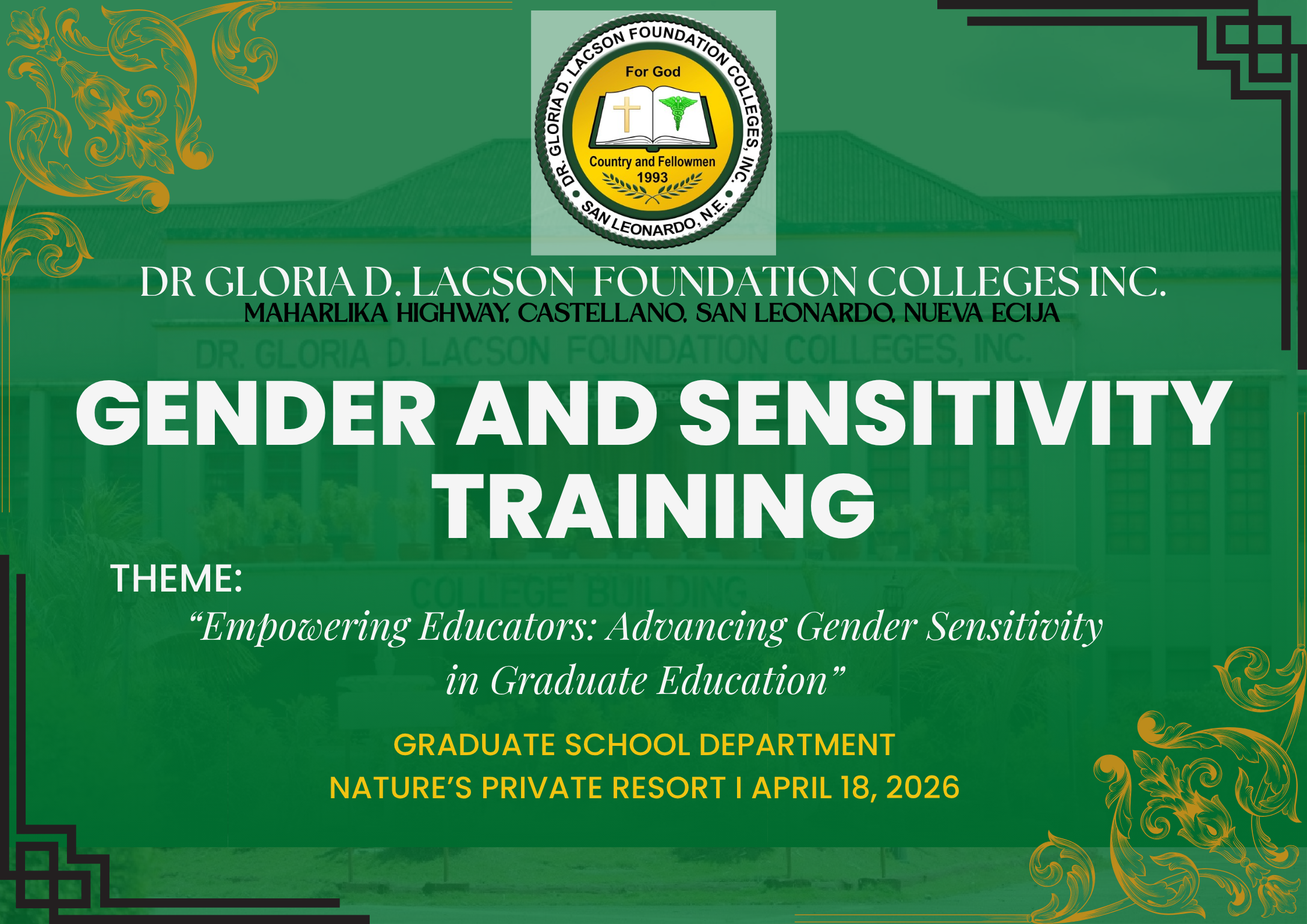 <strong>IN PHOTOS| GENDER AND SENSITIVITY TRAINING OF GRADUATE SCHOOL DEPARTMENT (APRIL 18, 2026)</strong>